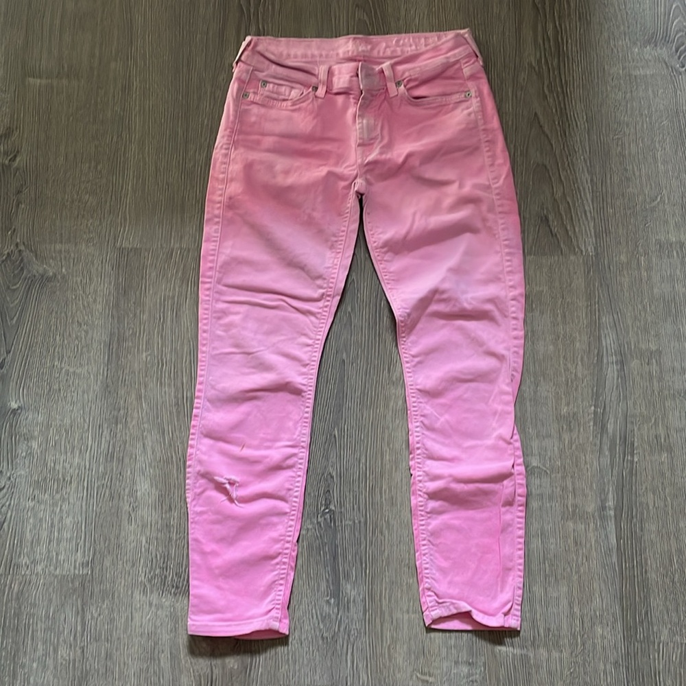 74AM cropped ankle skinny pink jeans with faded look